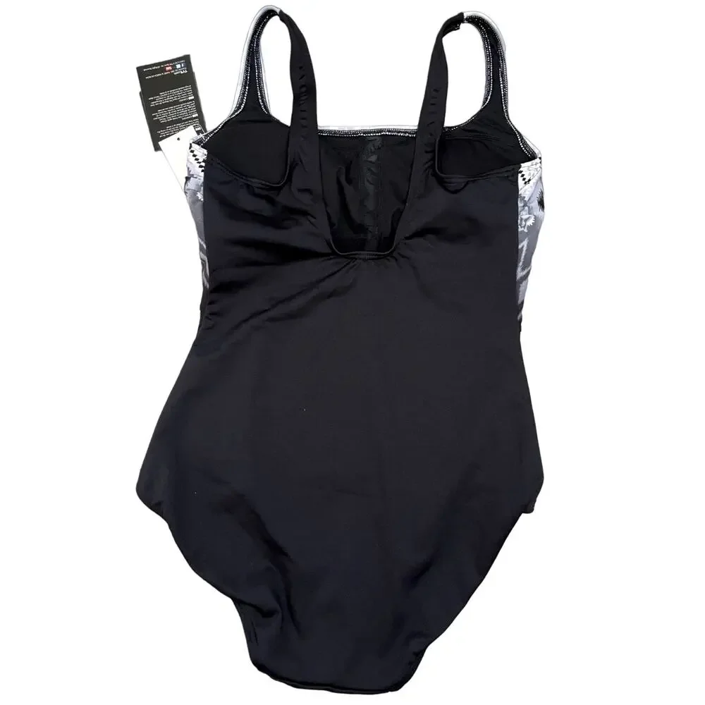 TYR Women Baltic Star Aqua ControlFit 1pc SwimSuit Black Grey - Size 8 - $80